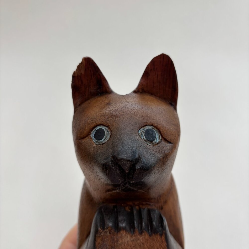 Vintage Wooden Carved Cat Figurine